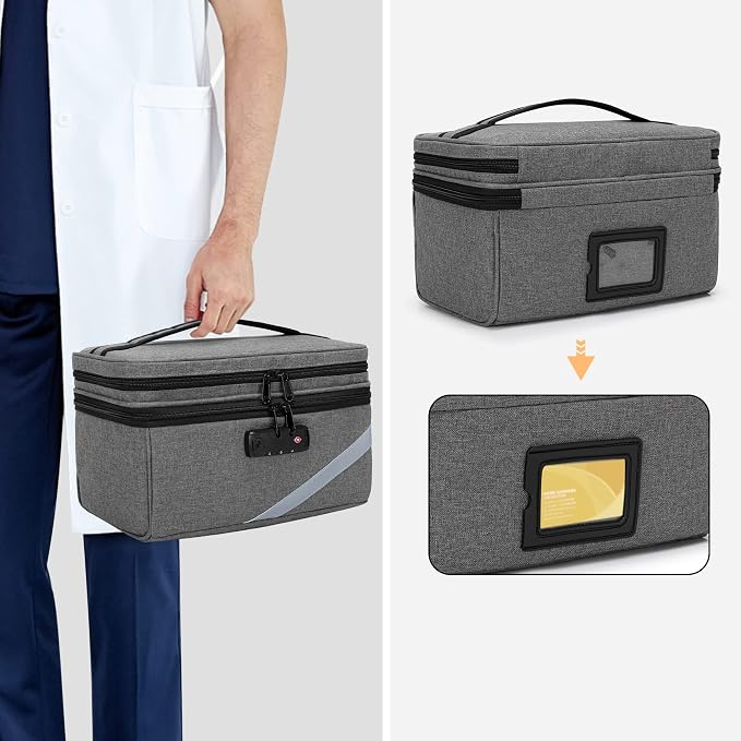 Trunab Medicine Storage Bag with Combination Lock, Pill Bottle Organizer | Lockable Travel Medication Carry Case for Medicine Box, Prescription, Vitamins, Supplements or Medical Supplies