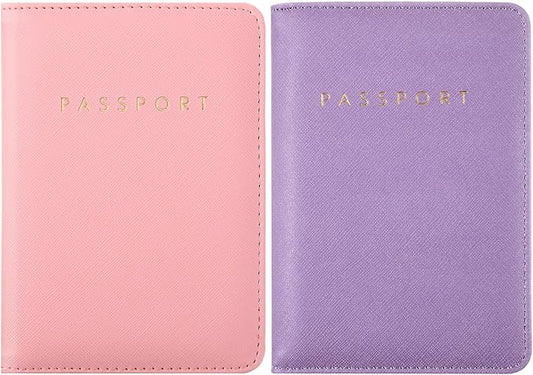 2 Pcs Passport Cover Holder for Travel Waterproof Leather Passport Wallet Case Book Travel Cruise Essentials for Women Men | 2 Pieces