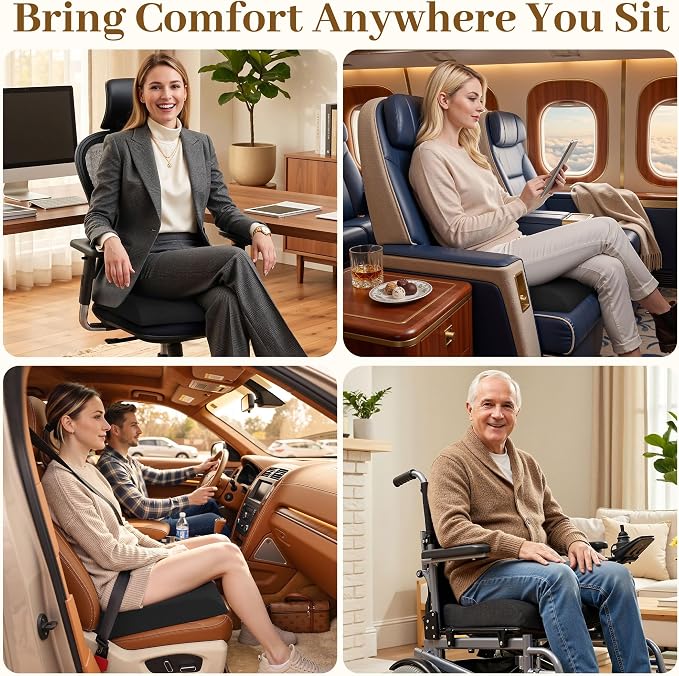 TranquilRelax 2XL Memory Foam Seat Cushion for Office Chair, 3.7-Inch, Black