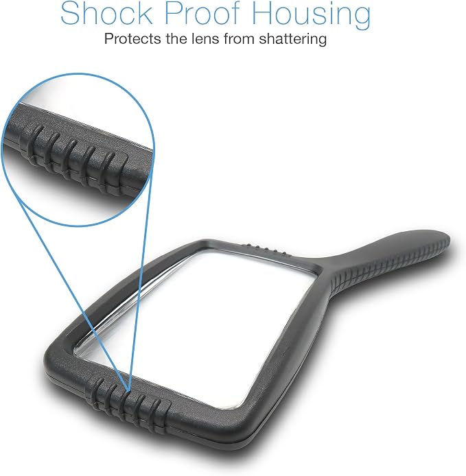 MagniPros Jumbo Size Magnifying Glass Wide Horizontal Lens(3X Magnification)- Shockproof Housing & Scratch Resistant Design W/Large Viewing Area Ideal for Reading Small Prints & Low Vision