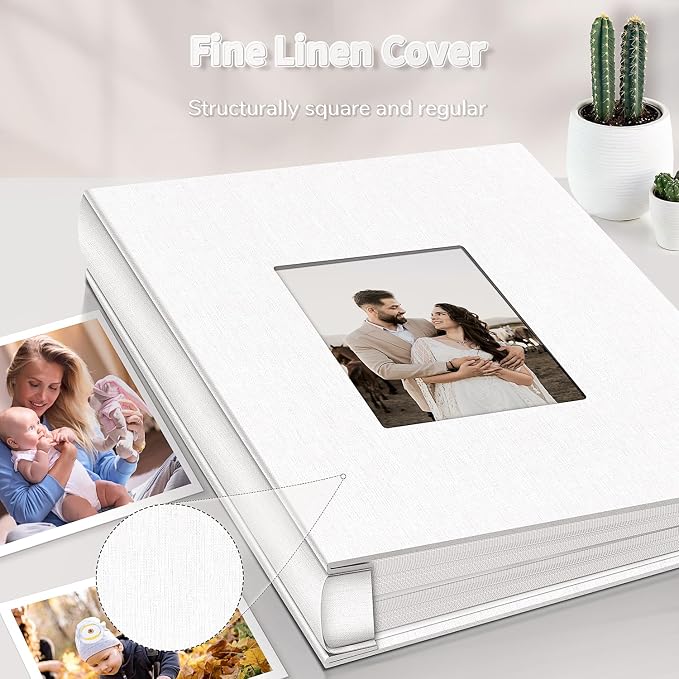 Artfeel Photo Album 4x6 with 600 Pockets,Slip-in Picture Albums,Linen Cover Memory Book with Front Window,White Page Vertical Photo Book for Wedding,Family,Anniversare,Baby,Vacation