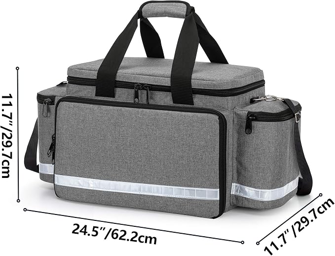 Trunab Trauma Bag with Dividers, EMT First Aid Pouch Medical Bag Empty,Grey | No-Scratch Bottom, Ideal for EMS/Paramedics, Empty Bag for Customizable Layout