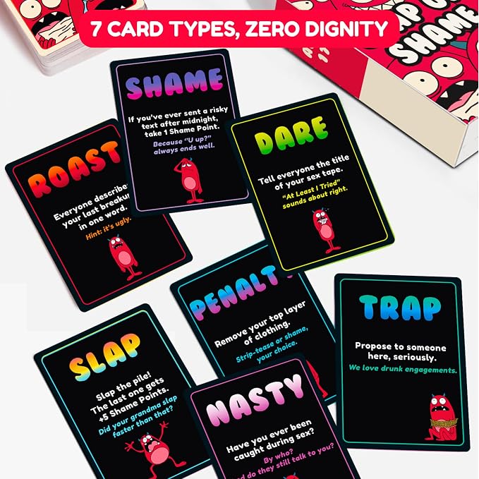 Slap of Shame – Fast Slap Card Game for Adults | Dares & Group Challenges | Funny Party Game for Game Night, Bachelorette & Friends Groups | 2-10 Players