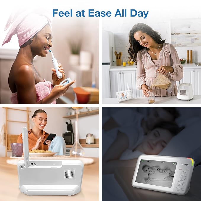 VTech 2 Cameras Video Baby Monitor with 5" LCD Screen,Up to 17Hrs Video & 31Hrs Audio, Night Vision, Pan-Tilt-Zoom, Lullabies, Soothing Sounds, Temperature Sensor,Split Screen, No WiFi: 924-2W