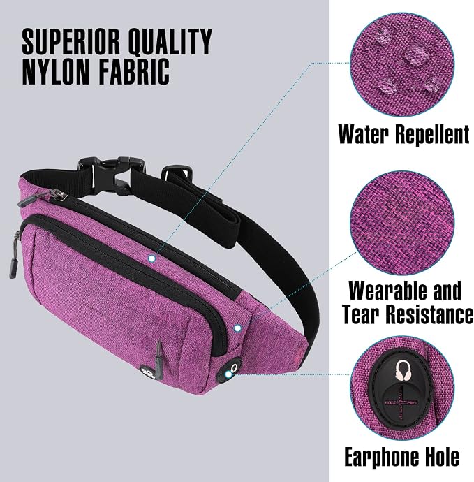 WATERFLY Small Fanny Pack Crossbody Lightweight Waist Bag for Woman Man | Adjustable extender strap, Slim compact, Water-resistant durable material, Breathable back pad, Multi-scene for travel, daily