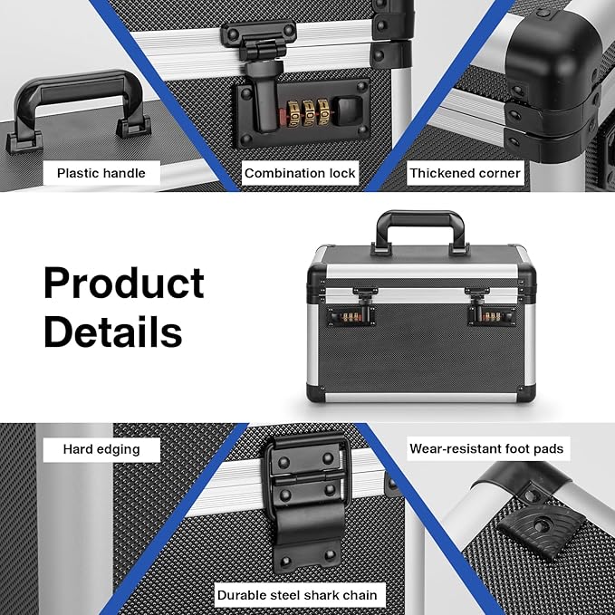 Medicine Lock Box With Combination Lock - 15 x 8.7 x 9.4 Inches - First Aid Safe Medication Storage Box, Medications and Personal Items, Safe Boxes for Home and Outdoor - Tactical Black