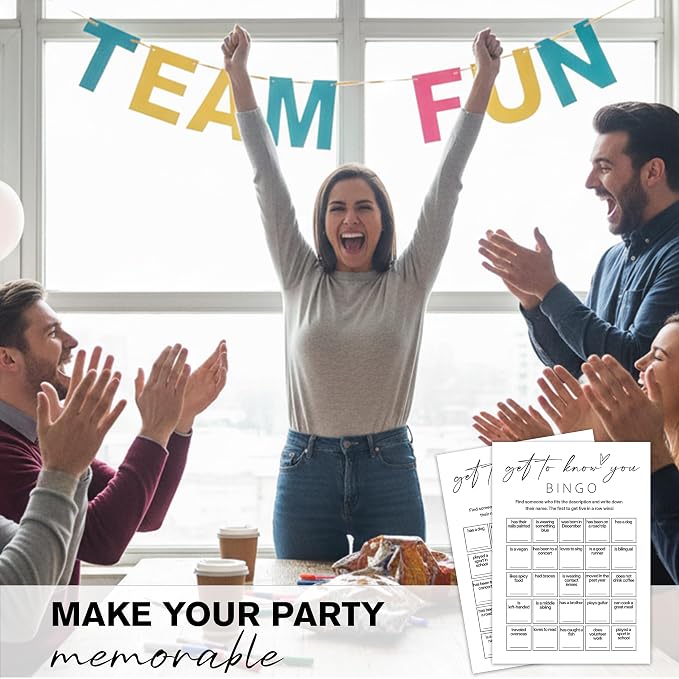 Office Bingo Cards, 25 Unique Randomized 5x7 Sheets, Get to Know You Bingo Game for Adults, Ice Breaker Office Party Games, Team Building Games for Work, High Replay Value - B005