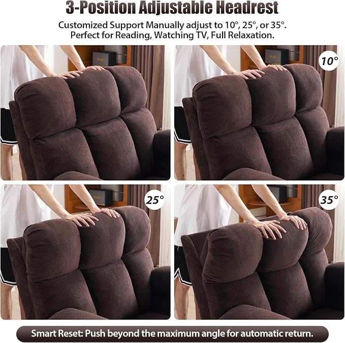 Power Lift Recliner Chair for Elderly, Dual Motor Oversized Recliner with Heat & Massage, Adjustable Headrest, Lay Flat Zero Gravity Recliner with Cup Holder, USB/Type-C Ports & Storage-Brown