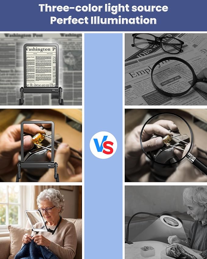 3X Neck Magnifying Glass with Light, Hands Free Magnifier with Light | Magnifying Glass for Reading Close Work, 40 LED Lights Page Magnifier, Lighted Magnifying Glass with 3 Modes