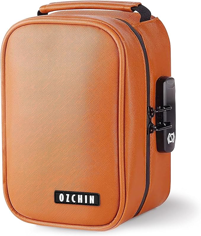 OZCHIN Smell Proof Bag with Combination Lock File Organizer Case Container Medicine Odorless Storage Lock Box Great Gift for Friend (Brown, M)