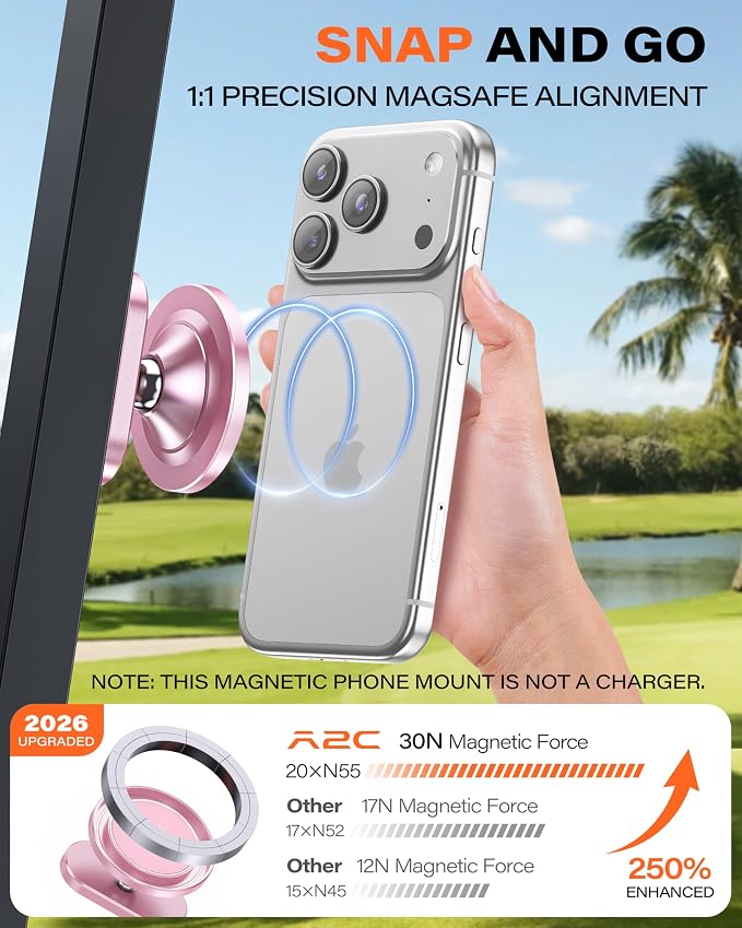 A2C Pink Alloy Magnetic Golf Cart Phone Holder, Golf Accessories for Women | Unique Golf Gifts for Female Golfers Ladies Her Girls Mom Mother Wife, Golf Accessories Essentials Fits EZGO Club Car Yamaha