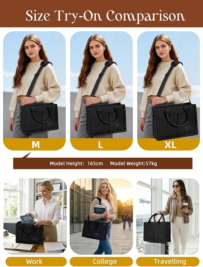 FIORETTO Canvas Tote Bag for Women with Zipper Closure & Individual Compartments for Work College for Teacher & Nurse