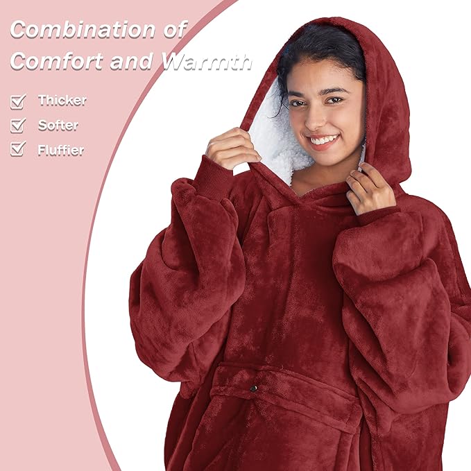 Catalonia Oversized Blanket Hoodie Sweatshirt, Wearable Sherpa Lounging Pullover for Adults Women Men