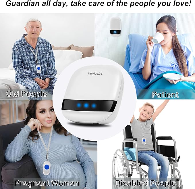 Caregiver Pager Wireless Call Button Call Bell Call Light Alert Button for Home/Elderly/Patients/Disabled Nurse Alert System Emergency Button 3 Plugin Receivers 5 Waterproof Transmitters
