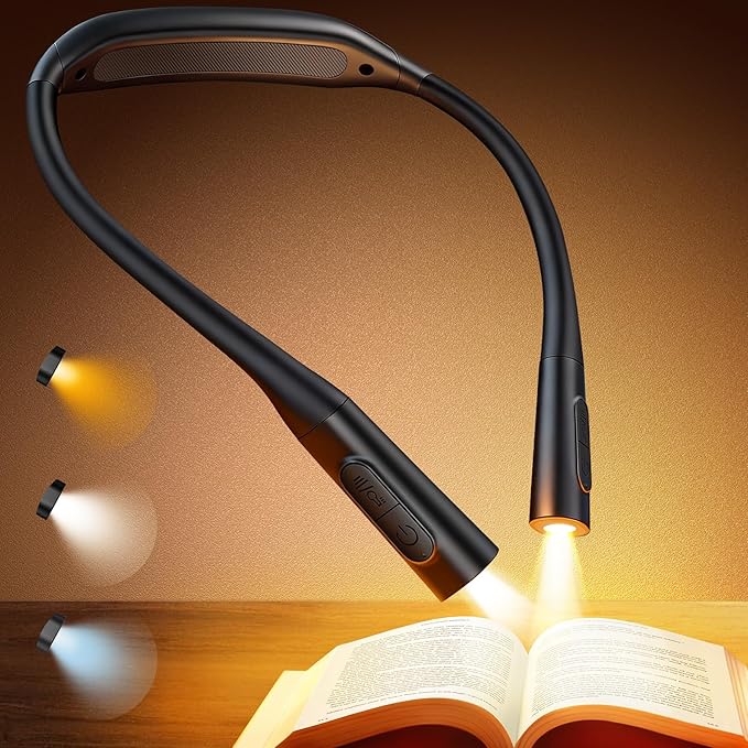 Glocusent Lightweight Neck Light for Reading in Bed, 1200mAh Rechargeable Book Light, Hands-Free Reading Light, 5 Colors, 5 Brightness Adjustable, Private Bedtime Reading for Book Lover