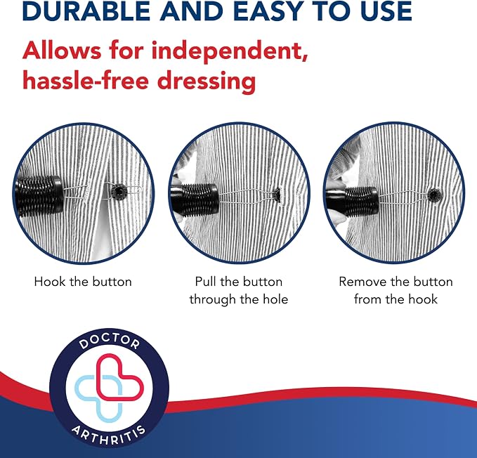 Button Hook & Zipper Pull, Assist, Helper Device, Dress Clothes Tool, Button Shirts Aid, One Hand, Disability, Handicapped and Seniors by Dr. Arthritis (Single)
