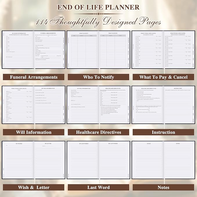 Lanpn End of Life Planner Death Organizer with Tabs, Final Wishes & Financial Estate Planning Journal, When I Die Journal for Senior, Before Death Life and Care Plan Book, Blue, Leather Hardcover