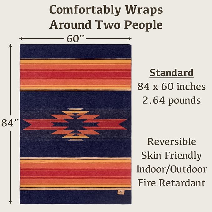 Chubbuck 100% Wool Blanket Camping (60" x 84") - Large Warm Blankets for Camping, Emergency, Outdoor Concerts and Home Use - Reversible, Fire Retardant Blanket, Soft Warm Blankets for Winter (Sunset)