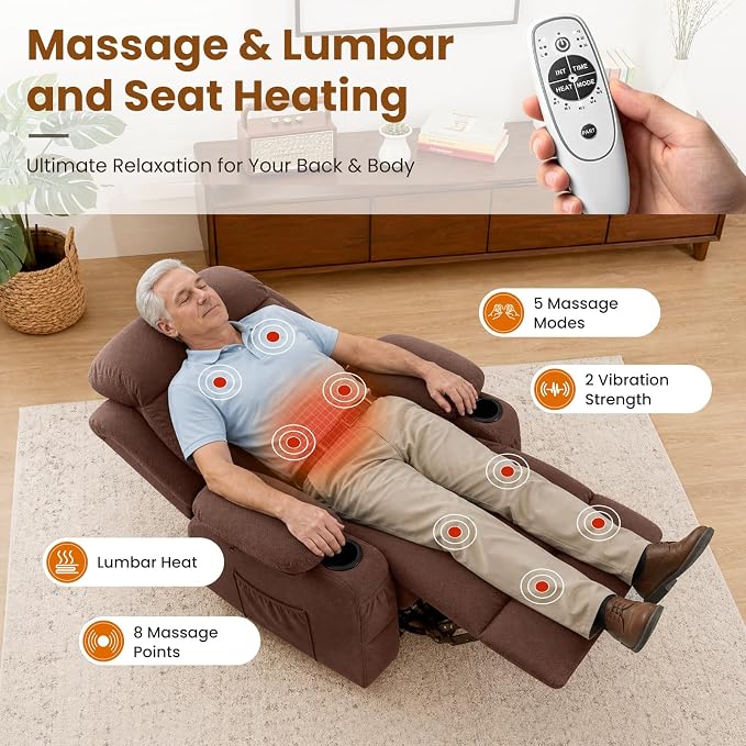 Electric Power Lift Recliner Chair Sofa with Massage and Heat for Elderly,Lift Chair with Cup Holder & Side Pockets for Living Room