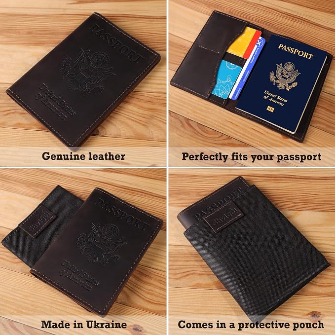 Genuine Leather Passport Cover – Passport Holder for Men & Women – Crazy Horse Leather Travel Wallet Brown