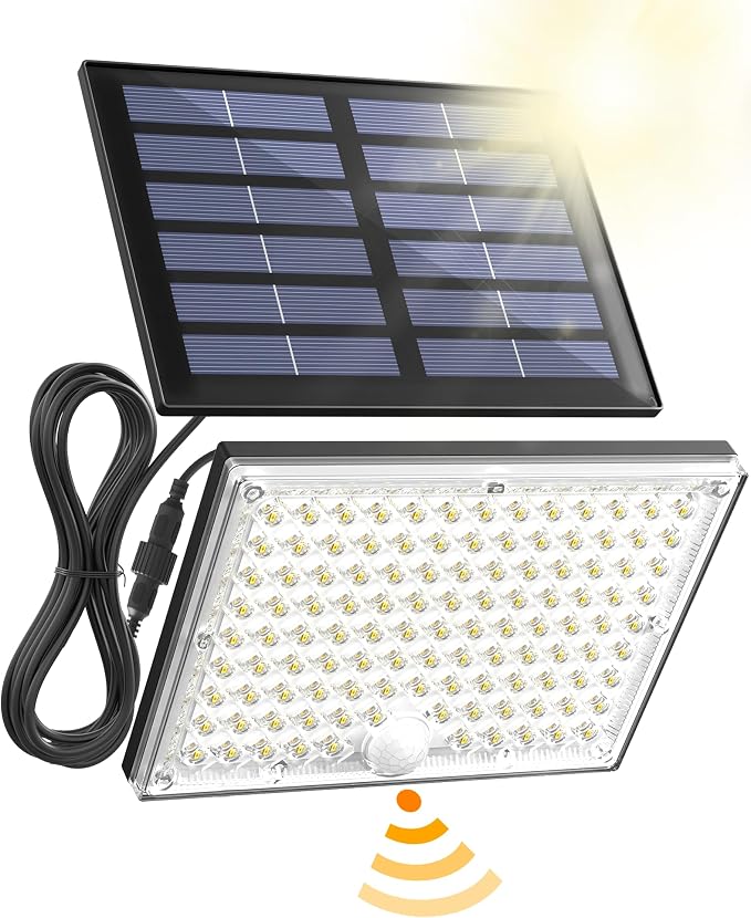 SUPERDANNY Solar Outside Lights with 113 Bright LEDs 7000K with 16ft Cable | 1 Pack, 3 Modes Motion Sensor Outdoor Flood Lights Dusk to Dawn, IP65 Waterproof, Security for Garden Barn Porch Patio