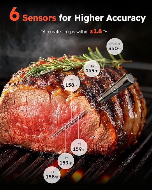 Wireless Meat Thermometer Digital, Smart Bluetooth Instant Read, Grey | Cooking, Grilling, BBQ, Air Fryer, Smoker, Candy, Kitchen Gadgets, BBQ Essentials