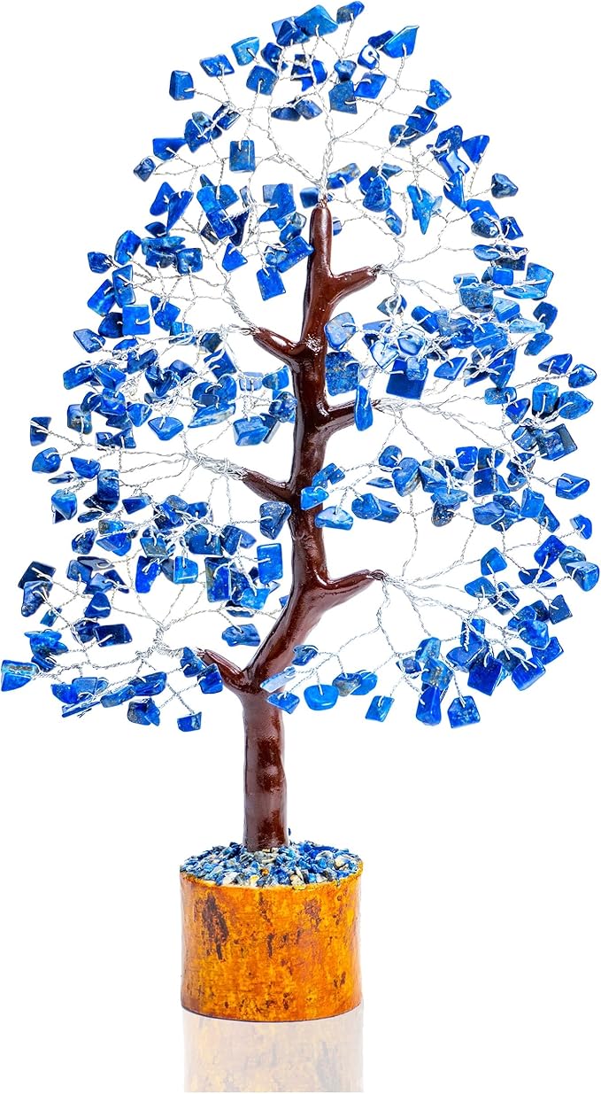 Lapis Lazuli Crystal Tree of Life healing crystals Spiritual Blue Shelf Decorations & Crystal Decor Feng Shui Table Decor Gifts for Men Dad & Boyfriend or Perfect Housewarming Home Accents Decor Gift