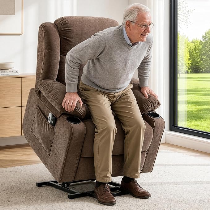Power Lift Recliner for Elderly,Electric Recliner Chair with Massage & Heating for Adults, USB Charging, Cup Holders, Side Pocket, Living Room Sofa L1288 (Brown)