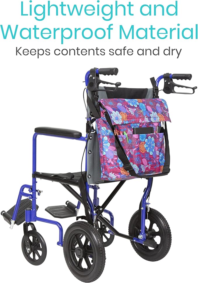 Vive XL Wheelchair Bag - Waterproof, Scratch-Resistant, Double-Stitched, Machine Washable Accessory for Adults, Seniors, 15 Colors - Storage Walker Backpack to Hang on Back of Wheel Chair