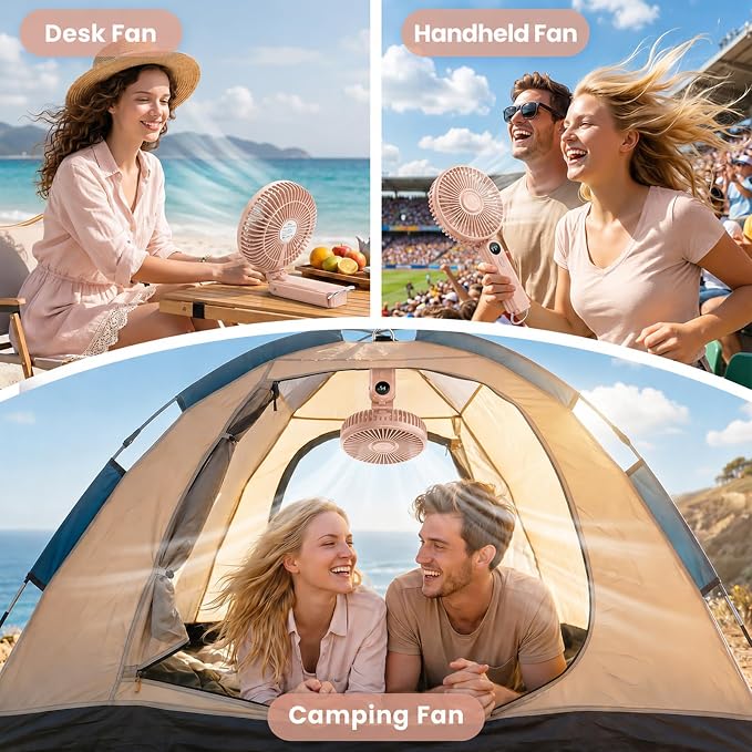 Portable Handheld Fan, 10000mAh Rechargeable 6-Inch Personal Fan for Travel | Ultra Quiet Foldable Desk Fan, 5-Speed Battery Operated Fan with Up to 40H Runtime and Digital Display for Travel and Makeup