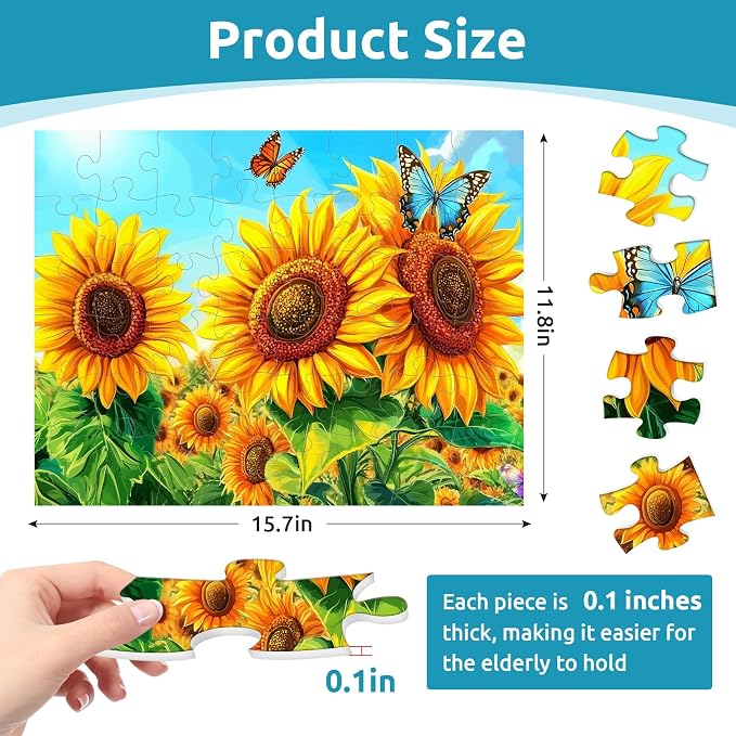 3 Pack 48 Large Piece Puzzles for Seniors, Dementia Alzheimer's Products Activities for Elderly Adults,Alzheimer’s Puzzle Memory Cognitive Games Easy Jigsaw Puzzle Gifts with 3 Storage Bags