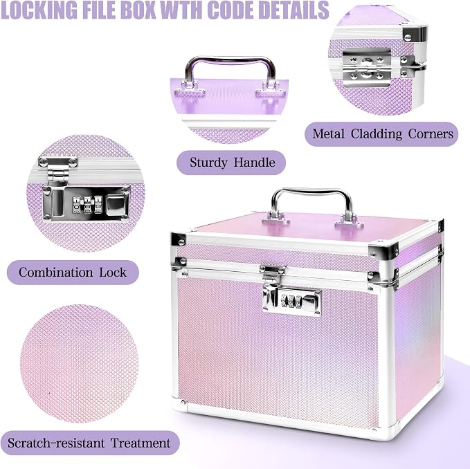 Medication Combination Lock Boxes with Code for Personal Items, Medicine Lockbox for Documents 10 x 7.25 x 7.75 Inches Colorful Aurora