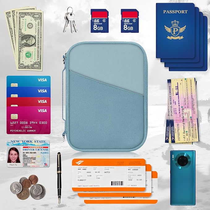 Family Passport Holder for Travel with RFID Blocking, Traveling Essentials Organizer Pouch Bag, Light Passport Wallet for Travel Must Haves Accessories for Women Men