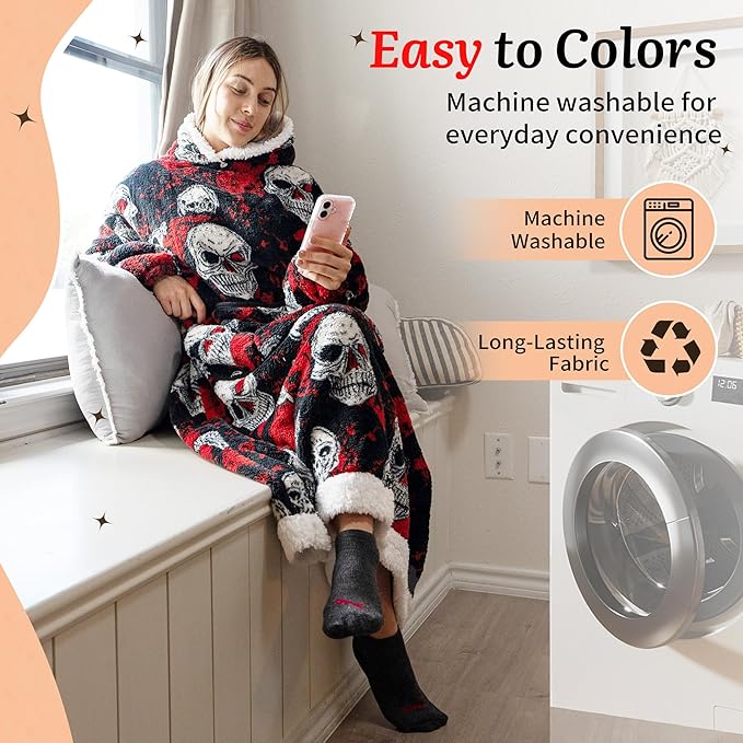 Blanket Hoodie, Long Hooded Blanket Sweatshirt as Birthday Gifts for Women Men, Long Wearable Blanket for Women Men.