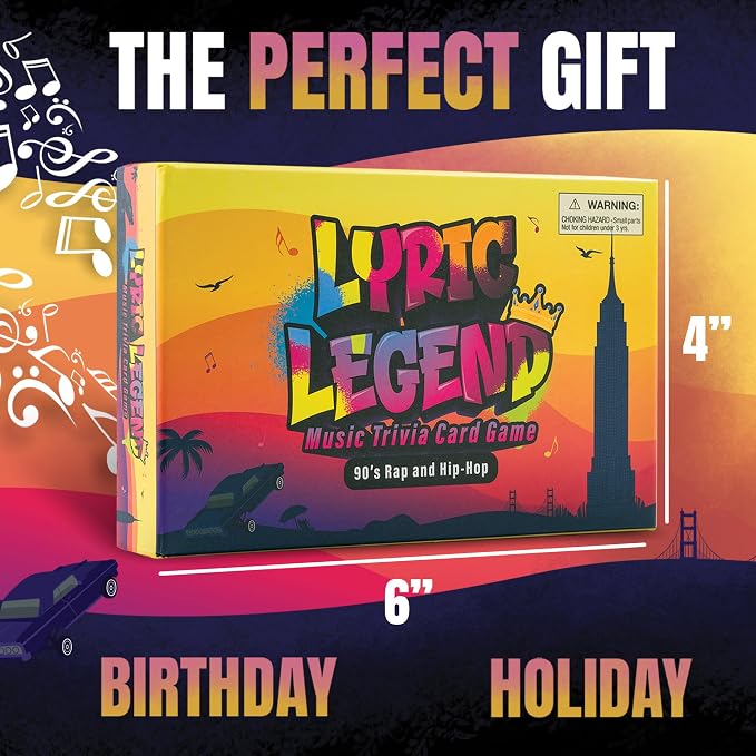 Lyric Legend 90s Hip-Hop and Rap Music Trivia - Adult Games for Game Night - Good for Groups – Finish The Lyrics Party Game - Multiple Choice, Listen While You Play with Included Playlist!