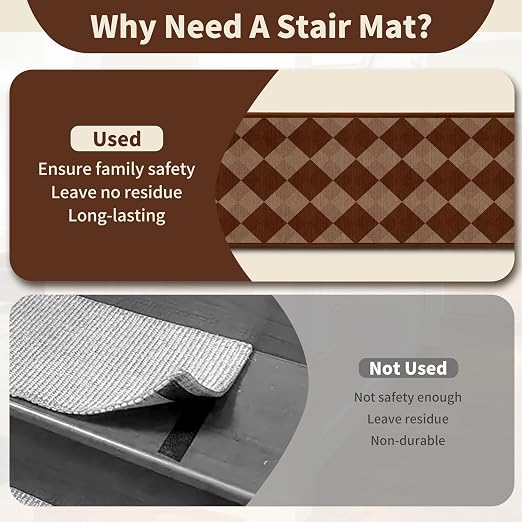 Non Slip Stair Treads for Wooden Steps, 1 Pack 30"x30" Washable Carpet | 30x30 in soft chenille polyester stair treads with reusable TPE backing for indoor wood stairs, dogs, kids, and seniors