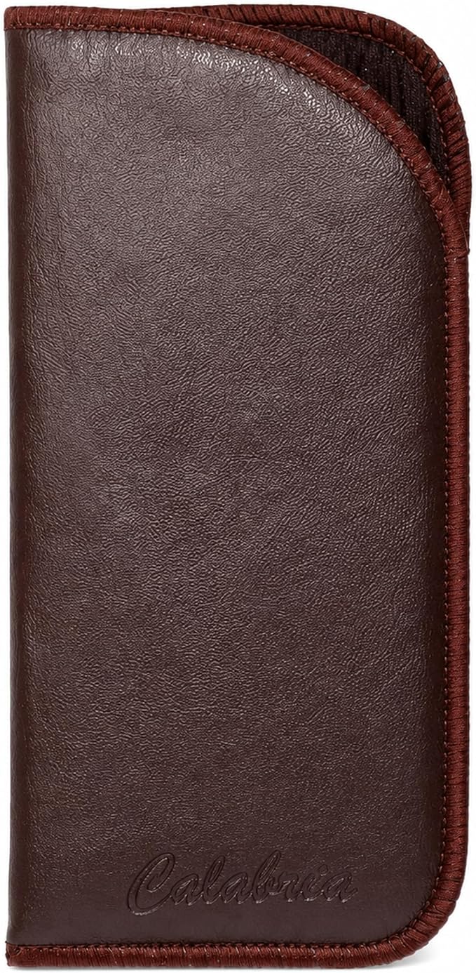 Calabria Half Slip-in Soft Eyeglass Case PU Leather Felt Brown Men Women Vertical Flat Eye Glasses Pouch Sunglasses Holder - 100PACK