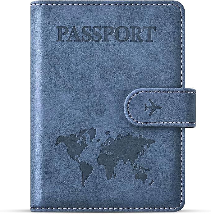 Passport Holder for Travel Essentials, Passport Wallet Cover Case for Travel Must Haves Accessories,Passport Book Holders for Women and Men BLACK (BLUE)