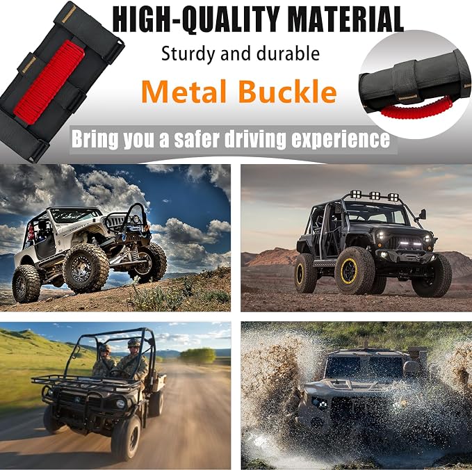 2 Pack Paraocrd Roll Bar Grab Handles for Jeep Wrangler Accessories | CJ YJ TJ JK JL LJ JLU JKU Sahara Freedom Rubicon, Gladiator JT (1955-2023 Modle), Upgrade Strong Metal Buckle, Non-Deformable