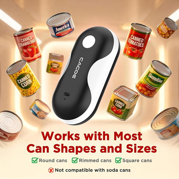 CACOE Automatic Smart Electric Can Opener with Auto Stop & USB-C Charging | Cordless Can Opener for Elderly and Arthritic Users for Seniors & Arthritis, Effortless One-Touch Open (black)