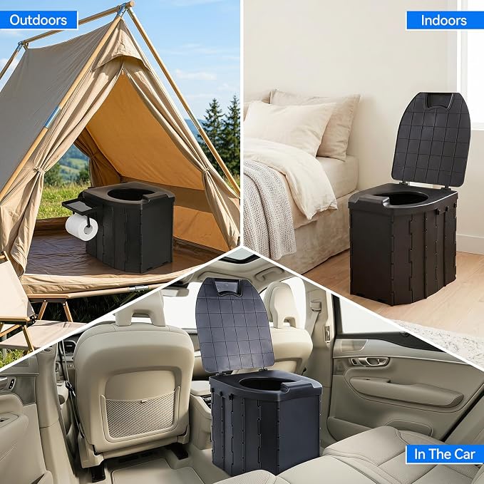 Portable Folding Camping Toilet, Compact Collapsible Outdoor Commode Potty