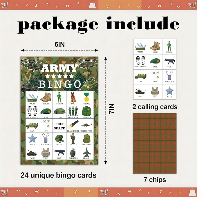 Army Party Bingo Game Cards, Camo Military Bingo Set for Adults Large Group, Camouflage Soldier Fun Party Games, Camo Army Activities Icebreaker Games for Family Friends, 06