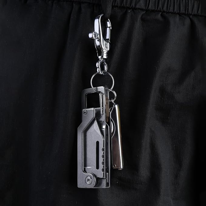 EDCFANS Keychain Multitool Knife, Multi Tools Keychains, Fathers Day Dad Gifts for Men, Tanto Pocket Knives with Clip, Bottle Opener, Box Cutter, Pry Bar, Screwdriver Wrench, EDC Hiking Camping Gear