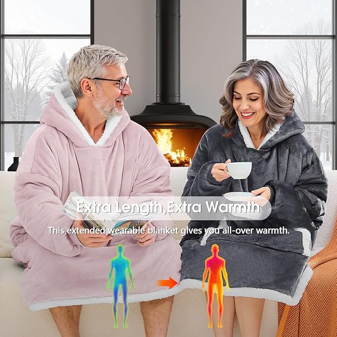JOYWOO Purple Wearable Blanket Hoodie,Oversized Cat Lovers Sweatshirt Blanket for Adult, Birthday Gifts for Women,Mom,Wife,Cozy Fuzzy Hooded Blanket Giant Pocket and Winter Gifts,Purple Standard
