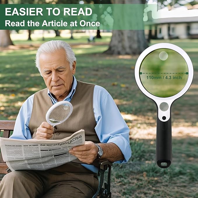 Magnifying Glass with 48 LED Light, 10X 20X 45X Handheld Illuminated Lighted Magnifier with 5 Light Modes Rechargeable Magnifying Glass for Seniors Reading Inspection (White & Black)