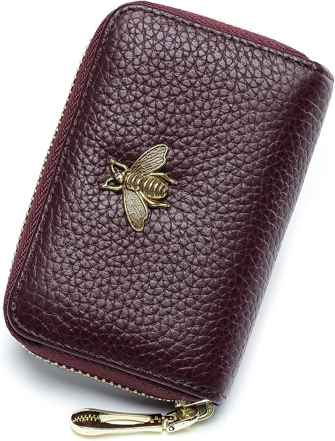 imeetu RFID Credit Card Holder, Small Card Wallet Women, Leather Card Case | Genuine Leather Women's Card & id Cases, Change Coin Purse with Zipper Keychain id Window, 20 Colors & 3 Styles, Daily, Gifts