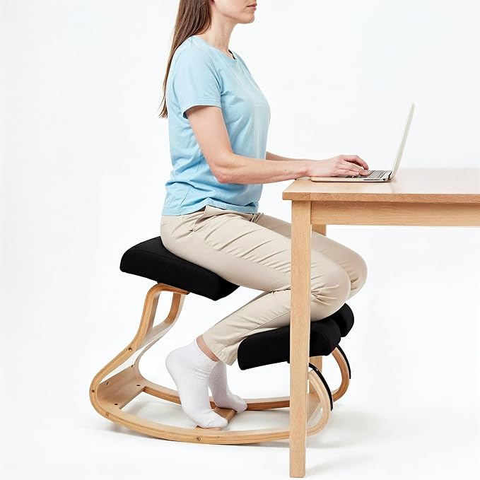 NYPOT Ergonomic Kneeling Chair with Adjustable Seats - Knee Chair for Posture Correction & Kneel Rocking Stool for Desk - Back Pain Relief and Support for Home and Office (Modern, Black Sand)