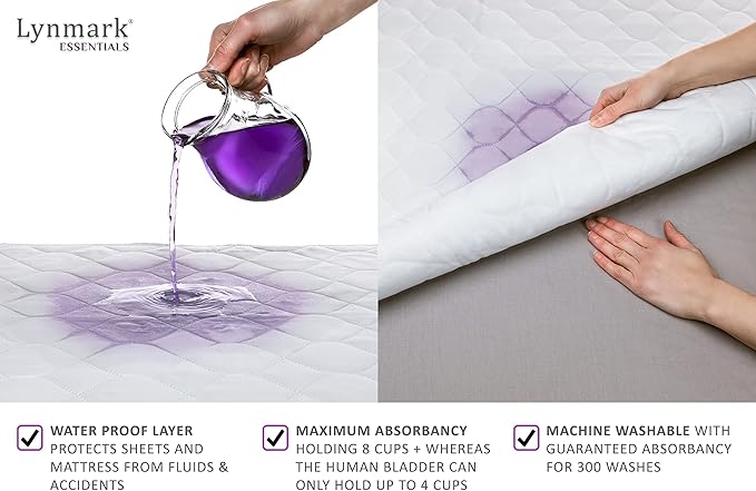 Lynmark® 3X Washable Bed Pads - Non-Slip Waterproof Mattress Protector Underpads with Extra Long Tucks - Ultra-Absorbent Oeko-Tex Certified Cotton Incontinence Pad for Bedwetting - Twin (34" x 36")