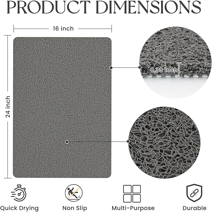 Bathtub Mat Non Slip, 24x16 Inch Shower Mats for Inside Shower, PVC Loofah Bathroom Mat Quick Dry with Drain Hole, Phthalate-Free Bath Mats for Shower Bathroom Tub and Wet Areas (Grey)