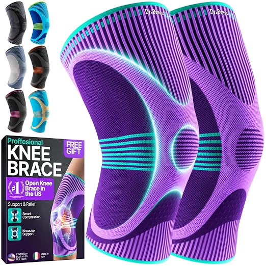 DR. BRACE Elite Compression Knee Brace for Women & Men, (2-Pack) Knee Support Compression Sleeve, Workout Sports Knee Braces for Meniscus Tear, ACL & Arthritis Pain Relief - Check Size Guide Video (Galaxsis, Large)